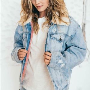 Free People plaid lined Sherpa trucker jacket